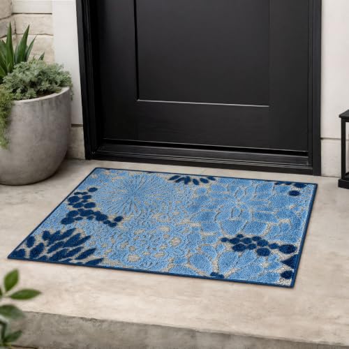 Rugshop Floral High-Low Texture Indoor Outdoor Area Rug Blue 2' x 3'