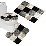 Amagical 3 Piece Bathroom Carpet Pedestal Lid Mat Toilet Cover Set Microfiber (Gray)