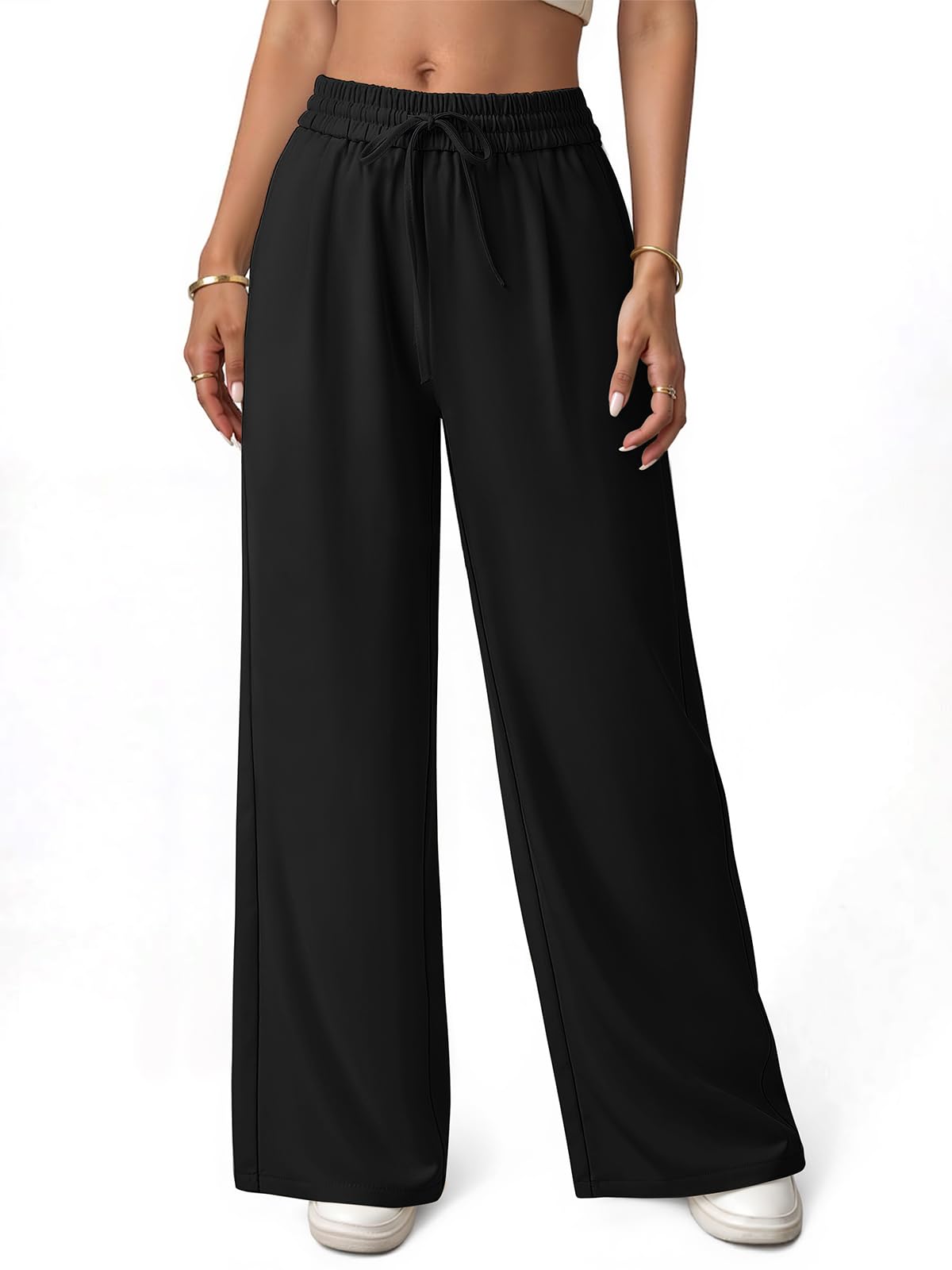 NIMIN Womens Pull On Wide Leg Pants - Drawstring Trousers for Work Business Casual Comfort