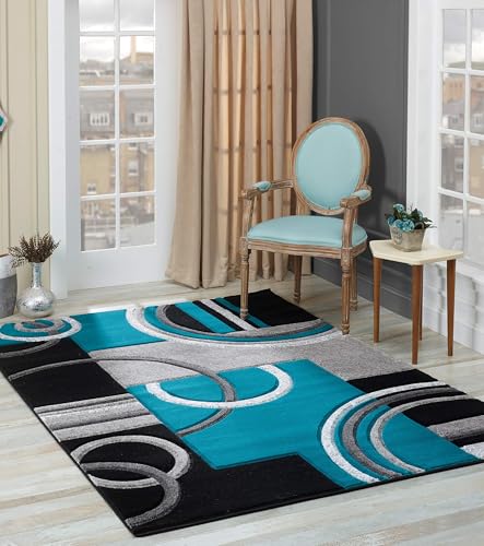 GLORY RUGS Area Rug Modern Soft Hand Carved Contemporary Floor Carpet with Premium Fluffy Texture for Indoor Living Dining Room and Bedroom Area (Turquoise, 5x7)