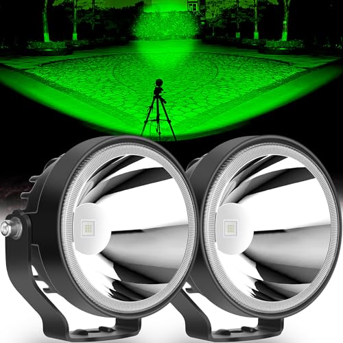 4 Inch Green LED Pod Lights Hunting Fishing Light Bar Fog Driving Spot Auxiliary Light for Trucks Golf Cart ATV UTV 4x4 Pickup Boat Motorcycle Off Road Lights (Pack of 2)