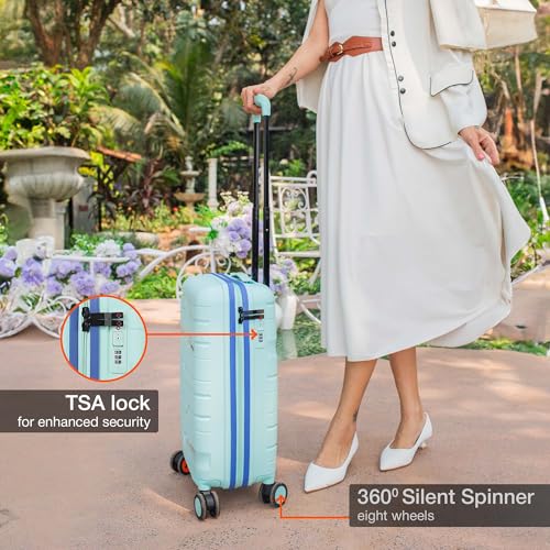 Image of Nasher Miles Cannes Hard-Sided Polypropylene Cabin Luggage 20 inch | 55cm | 8 Wheels Small Trolley Bag for Travel | Suitcase (Pastel Green Blue)