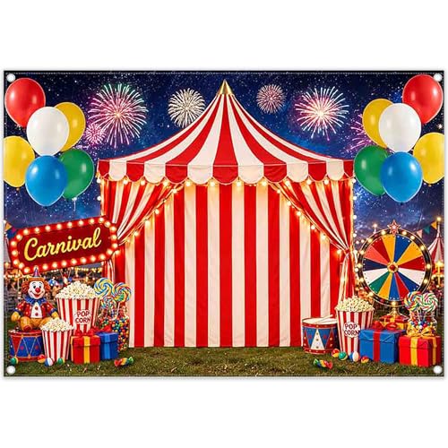 Luminora 2,1x1,5 m Toile de Fond de Thème du Carnaval Fond de Photographie Chapiteau de Cirque à Rayures Rouges et Blanches en Polyester Tapisserie,...