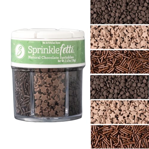Image of Sweets Indeed Dye Free Chocolate Sprinkles 6 Cell Jar - No Artificial Dyes Quins, Jimmies and Star Sprinkles for Baking & Decorating Cupcakes, Cookies, Cakes & Desserts - 2.75 ounces