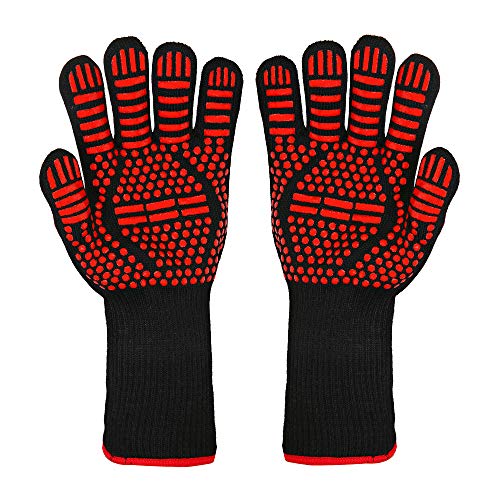BBQ Gloves, 1472°F Extreme Heat/Fire Resistant Oven Gloves, Non-Slip Silicone Grilling Glove, Kitchen Oven Mitts for Cooking, Grill Potholder, Smoker Baking, Barbecue, Frying, Cutting, Welding, 1 Pair