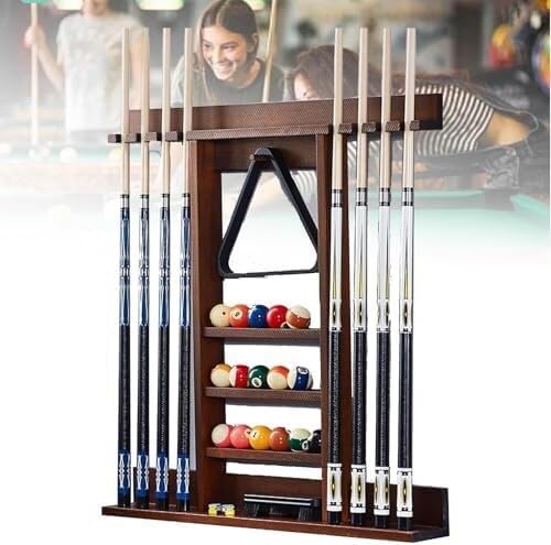 LoiYtrd Estante para Taco de Billar Soporte de Pared for 8 Tacos, de Pino Macizo, Solo for Salas de Billar o Clubes. Estante portátil para Tacos de Billar