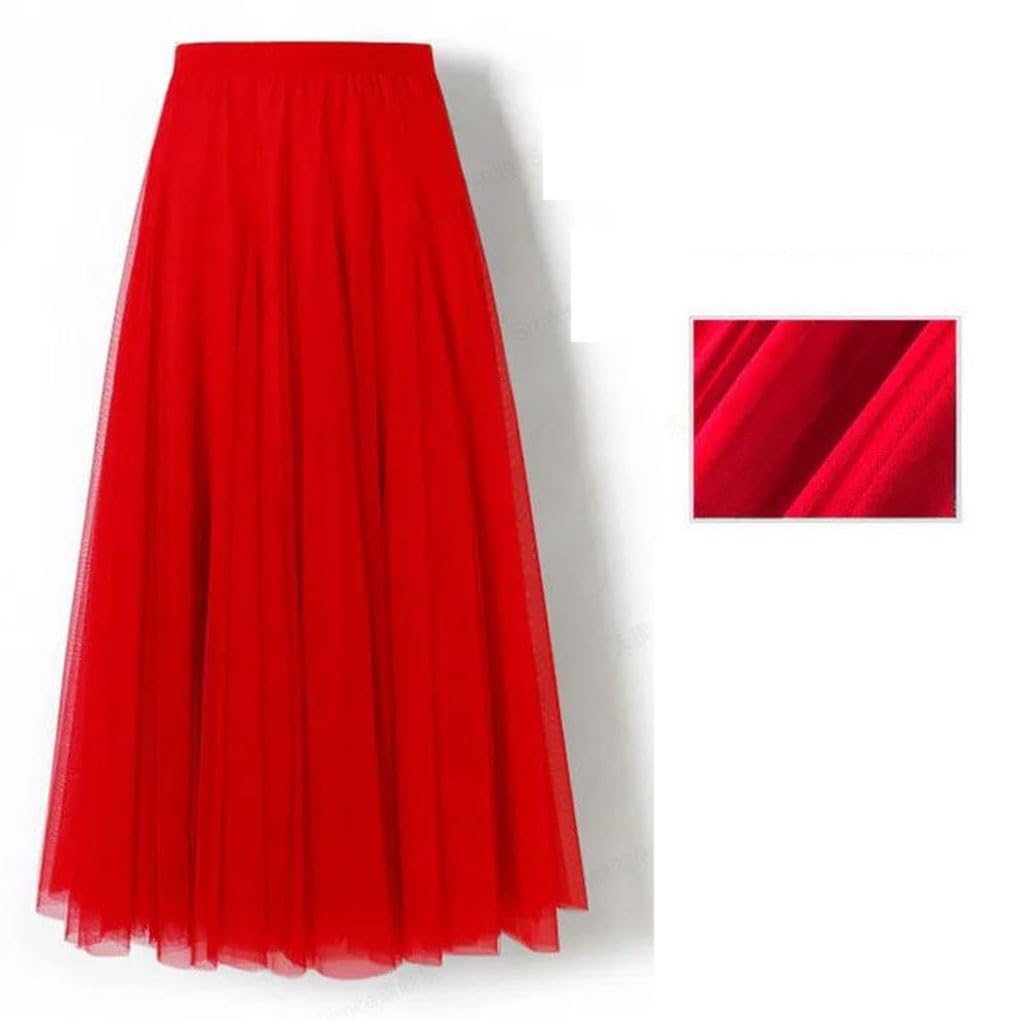 HXZASFG Maxi Langer Tüllrock Damen Hohe Taille Kleider Netzröcke Herbst Winter Elastische Damen Tutu Röcke Rote Röcke