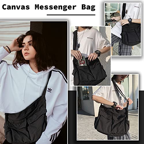 Bolso bandolera grande de lona con múltiples bolsillos miniatura 4