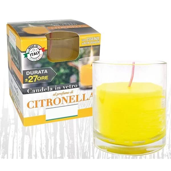 Trade Shop - Vela con aroma de citronela en vaso de cristal antimosquitos 7,8 x 8 cm -