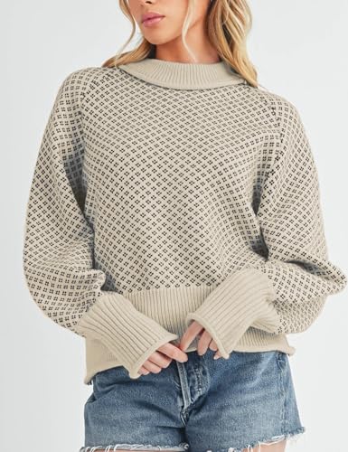 Women's Pullover Sweaters Casual Long Sleeve Crew Neck Oversized Knitwear Chunky Knit Jumper Tops3