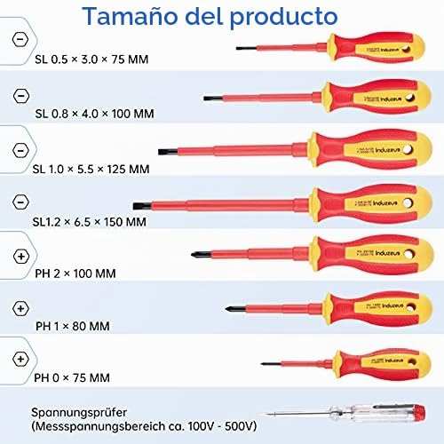 Juego de herramientas aisladas VDE de 14 piezas con pinzas de electricista y juego de destornilladores de electricista, probado hasta 10.000 voltios