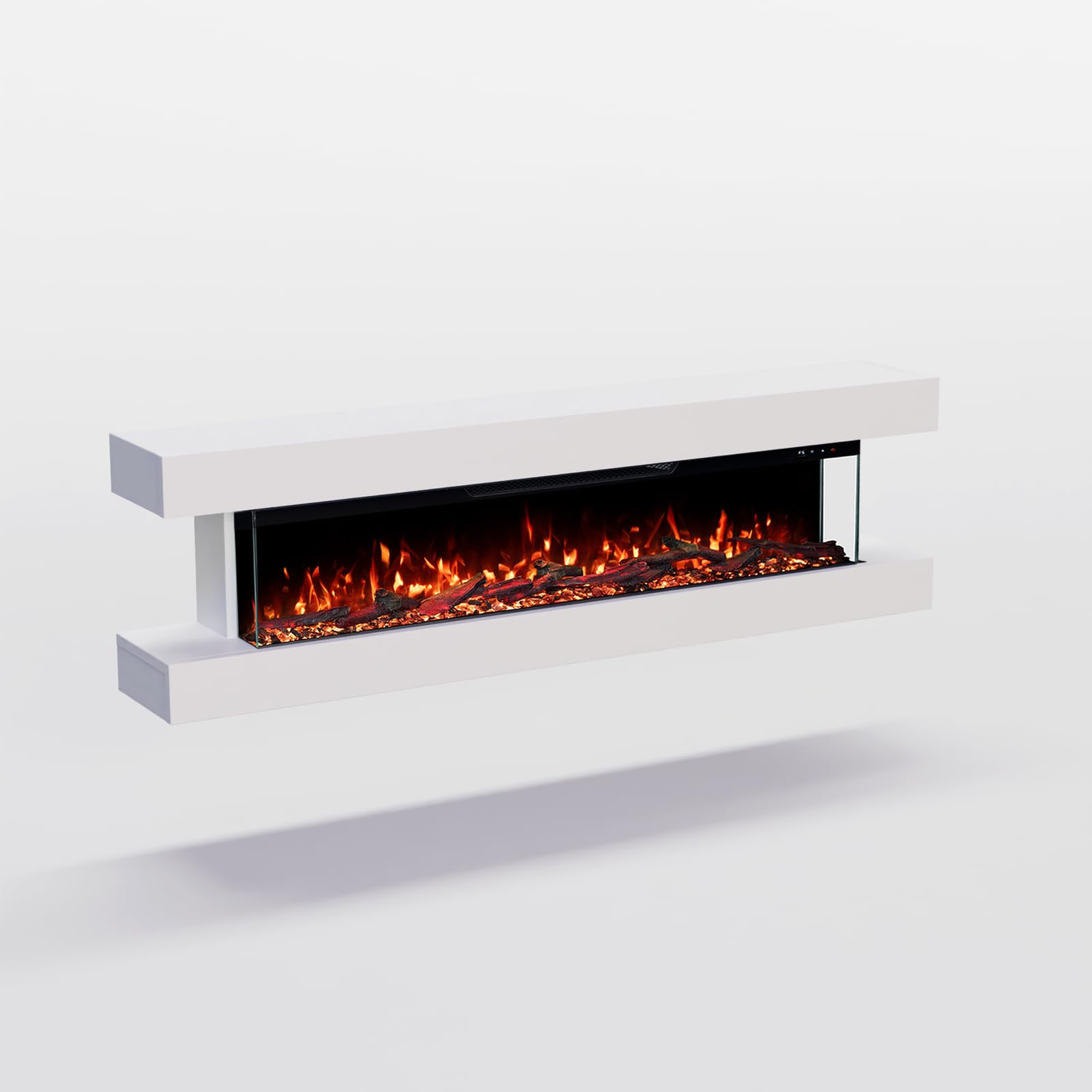 GLOW FIRE Kominek elektryczny Clear Wall z realistycznym ogniem LED 3D – ścienny kominek elektryczny z ogrzewaniem i ogniem, sterowanie za pomocą aplikacji, efekt trzaskania i timer, maks. 1800 W, 137