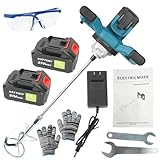 Cordless Cement Mixer for Makita 20V Battery, 2300W Electric Mortar Mixer, 6 Variable Speed Portable Mud Mixer with 2 Pcs 20V 3000mAh Lithium Battery and Goggles for Mixing Mortar, Paint, Fodder