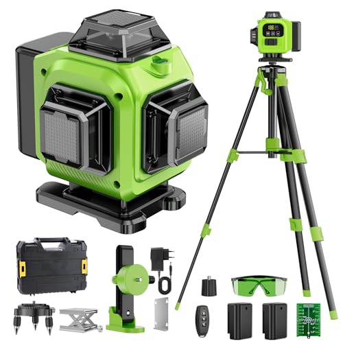 Niveau Laser Chantier Autonivelant 360° x 4, Lazer Niveaux 4D 16 Lignes Laser, Autonivellement et Mode Pulsé Extérieur, 2 x Batterie, Nivellement...