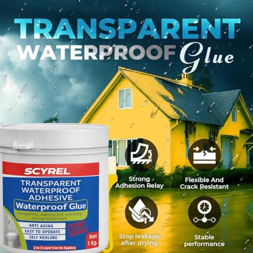 Image of Transparent Waterproofing Glue with Brush for Roof Leakage, Crack Seal Water Leakage Solution Indoor Outdoor, Waterproof Adhesive Filler for Bathroom Pipe Wall Tile Surface Window (1 KG GLUE)