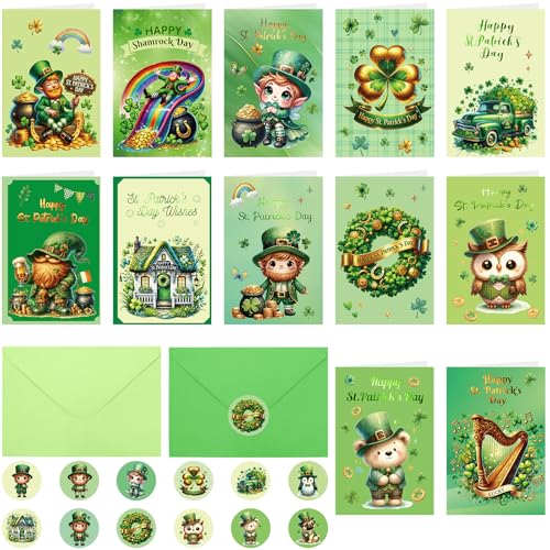 ceiba tree Happy St. Patrick's Day Cards with Envelopes & Stickers Shamrocks for Kids 24 Pack Message inside 4X6 inch