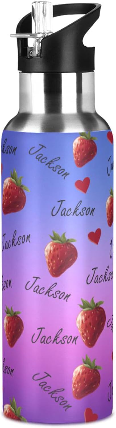 Purple Gradient Water Bottle with Straw Lid Double Wall Strawberry Custom Bottle Vacuum Insulated Flask Stainless Steel Water Bottle for Gym Outdoor 20 OZ - Image 8