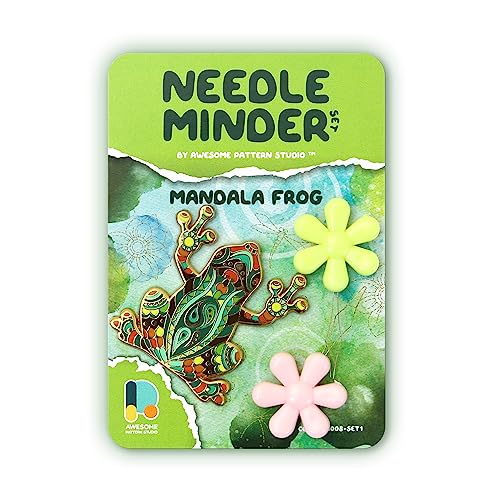 Awesome Pattern Studio Needle Minder Set - Mandala Frog Magnetic Needle Minder + 2 Needle Threaders. Enamel Pin for Cross Stitch, Embroidery and Craft