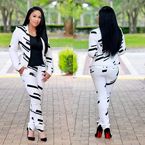 Women Lapel Collar Long Sleeve Stripe Top Jacket Pants 2 Piece Suit Set Outfits3
