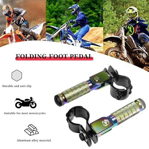 Image of M8 Motorcycle CNC Aluminum 90 Degree Folding Rearsets Folded Motorbike Footrest Bicycle Footpegs Foot Pegs Pedal Universal (Colorful)