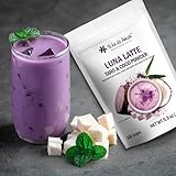 LUNA LATTE TEA TARO & COCO / TE HE DE AMAR. NET WT 5.3 oz (150g) 38 cups. Taro, Coconut, Purple Sweet Potato, Cinnamon, Vanilla. 100% natural, pure, powdered, does not contain dairy bases, does not contain sugar. Vegan, gluten free, keto, non gmo, no caffeine.