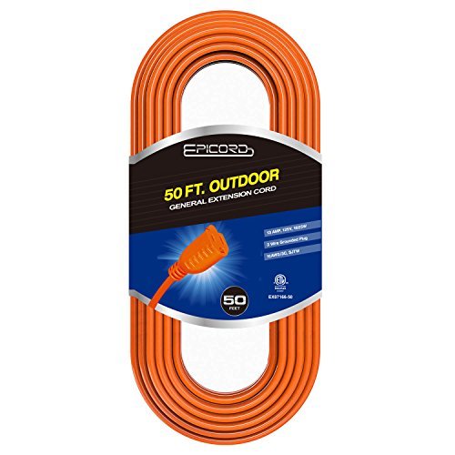 Epicord 16/3 Vinyl Outdoor Long Extension Cord 3 Prong Heavy Duty for Indoor and Outdoor (50 Feet Orange)
