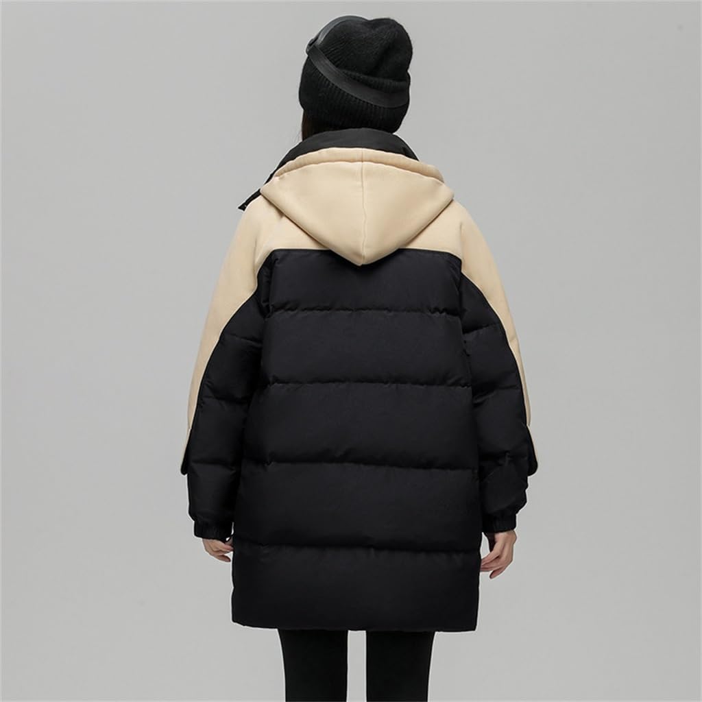 Autumn And Winter Medium-length Down Jacket Color Collision Splicing Thickened Warm Hooded