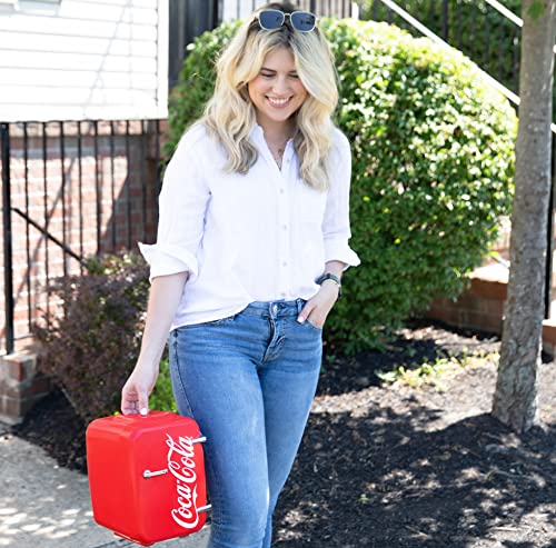 Image of Cooluli Retro Coca-Cola Mini Fridge for Bedroom - Car, Office Desk & College Dorm Room - 4L /6 Can 12V Portable Cooler & Warmer for Food, Drinks & Skincare - AC /DC and Exclusive USB Option (Coke, Red)