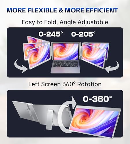 Image of FOPO 15.6 Triple Laptop Screen Extender, Left Screen 360 Rotation Laptop Monitor Extender, Plug and Play Triplp Monitor for 13-17 inch Laptops with USB-C /HDMI, for Windows /Mac(M1 /M2 /M3) Pro /Max - S10