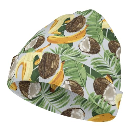 Tropical Banana Coconut Pattern Kids Beanie Hat for for Girls Boys Children Cap Winter Knitted Chemo Cancer Headwear Accessories Gifts Decoration Black