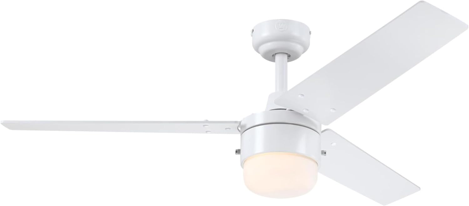 Westinghouse Lighting Talia Traditional 48-Inch Matte White Indoor Ceiling Fan, LED Light Fixture, Opal Frosted Glass