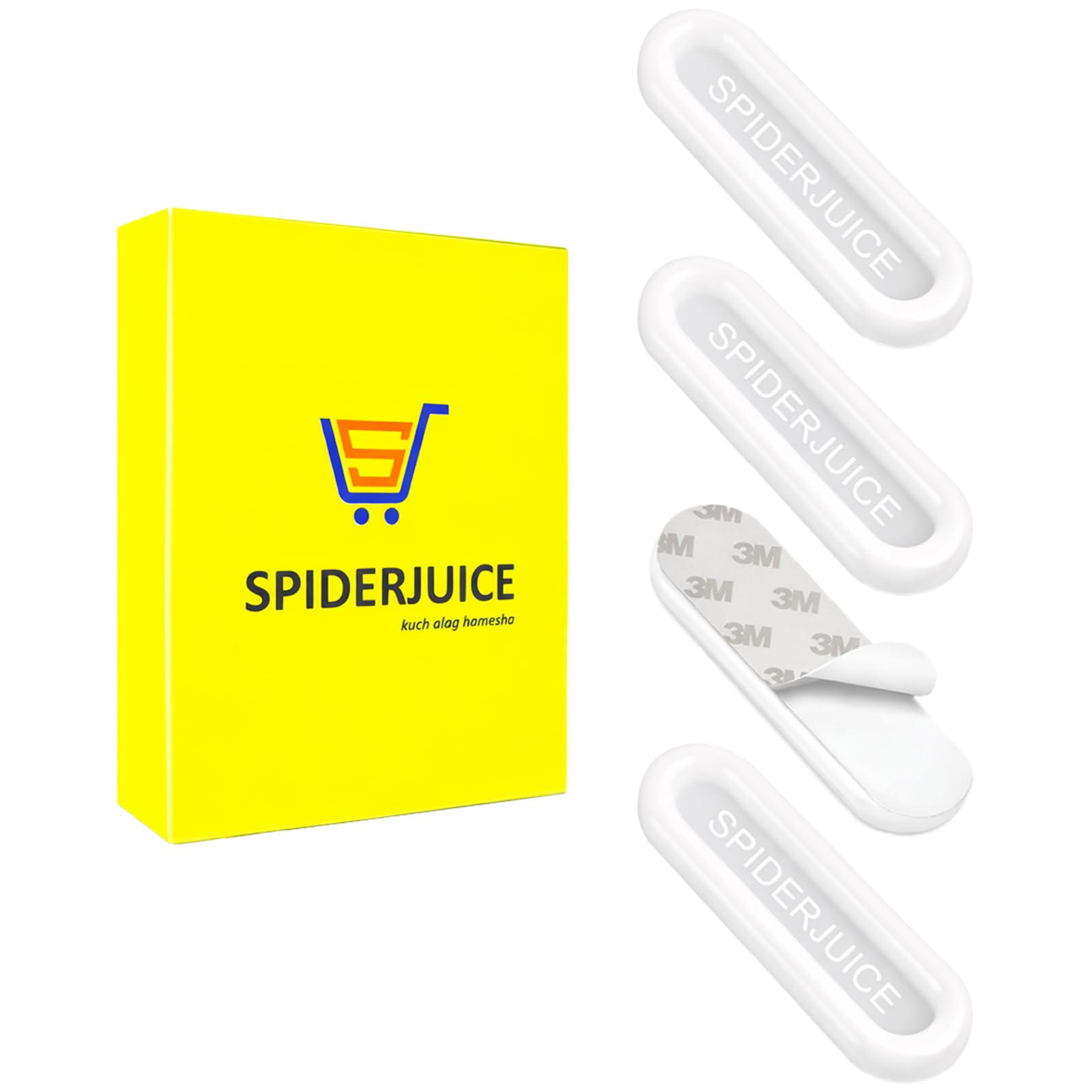 SpiderJuice 4Pc White Self Adhesive Sliding Handle For Glass Window Door Cabinet Cupboard Drawer Wardrobe Plastic Auxillary Hardware Pulls, Pull Handle, Polished-image-37