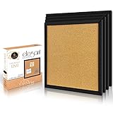 Elegant Boards 4 Pack Cork Bulletin Board 12'X 12' Square Wall Tiles, Modern Black Framed Boards for...