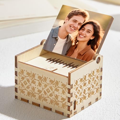 VEELU Personalisierte Music Box Personalisierte Hölzerne Spieluhr mit Foto...