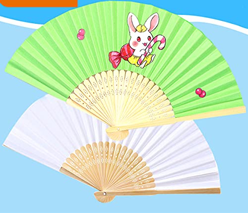 Multiple Colours Folding Fan Handheld Paper Bamboo Ribs Painting Fans for Wedding Party Decoration(Beige) - Image 3