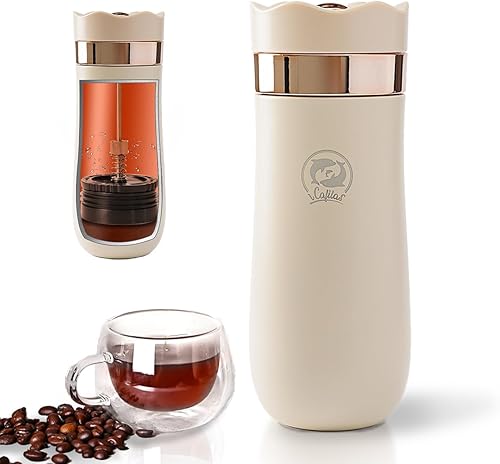 Cafetera portátil de viaje de prensa francesa, cafetera de acero inoxidable de doble pared aislada al vacío y tetera, 12 onzas, mini taza de café
