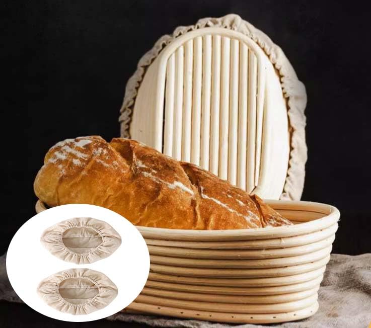 Quixotical 3 Pièces Ovale Banneton pour Pain, Paniers à Pain Doublés en Tissu de Lin, Insert pour Corbeille à Pain avec Taille élastique, Accessoire de pâtisserie