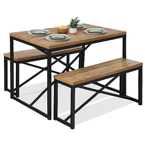 Comparison: Best Dining Sets For Small Spaces 11 Best Choice Products 45.5in 3-Piece Bench Style Dining Furniture Set, 4-Person Space-Saving Dinette for Kitchen, Dining Room w/ 2 Benches, Table - Light Brown/Black