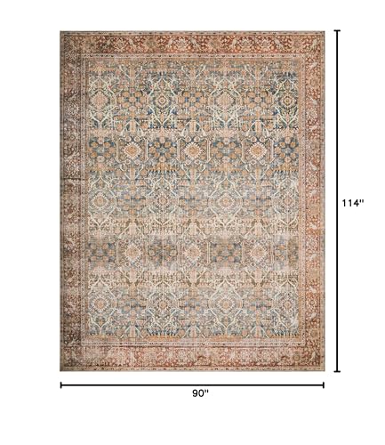 Loloi Layla Collection LAY-04 Ocean/Rust 7'-6" x 9'-6" .13" Thick Area Rug, Soft, Durable, Vintage Inspired, Distressed, Low Pile, Non-Shedding, Easy Clean, Printed, Living Room Rug