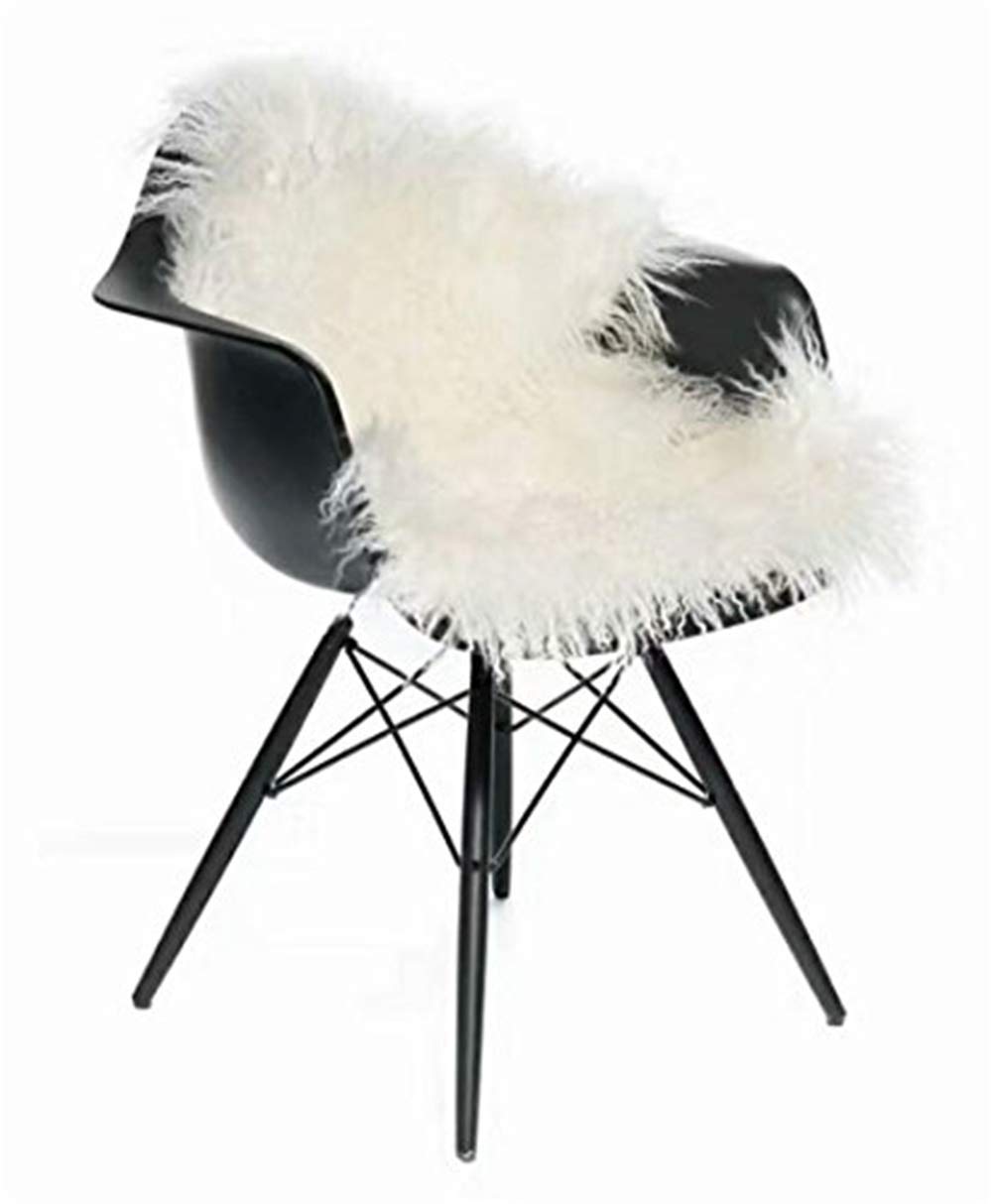 Genuine Tibetan/Mongolian Lamb Sheepskin Fur Pelt Throw Fur Area Rug Carpet Chair Cover with Fluffy Thick Decorativeas Throw Rug in Living Room，White