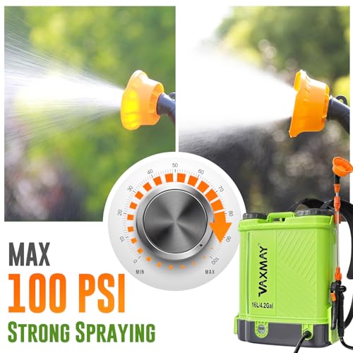 image for Battery Powered Backpack Sprayer 4 Gallon, VAXMAY 100 PSI Electric Gra