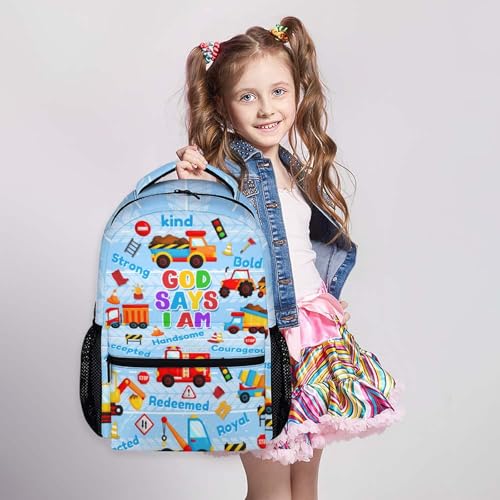 School Backpack for Boys, 17" Construction School Backpacks for Toddler Kids, Large Capacity Lightweight Truck Schoolbag for Preschool Primary Camping Travel2