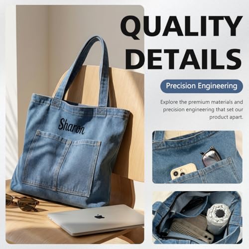 Bolso Tote de mezclilla personalizado para mujer miniatura 5