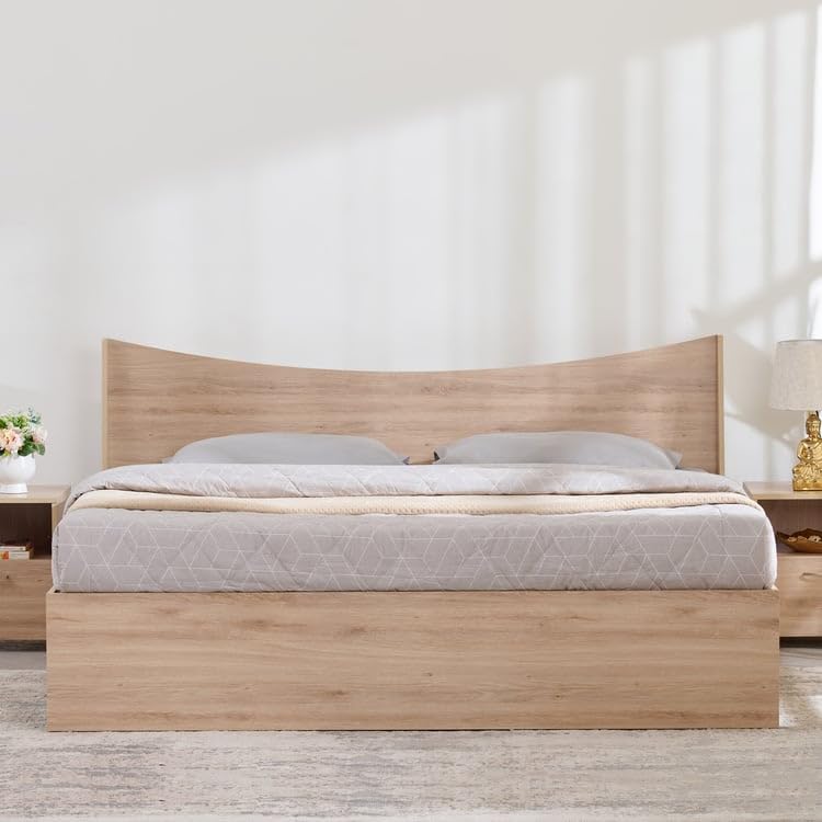 Image of Home Centre Helios Alton Queen Bed |Engineered Wood Queen Bed| (Oak) |1 Year Warranty