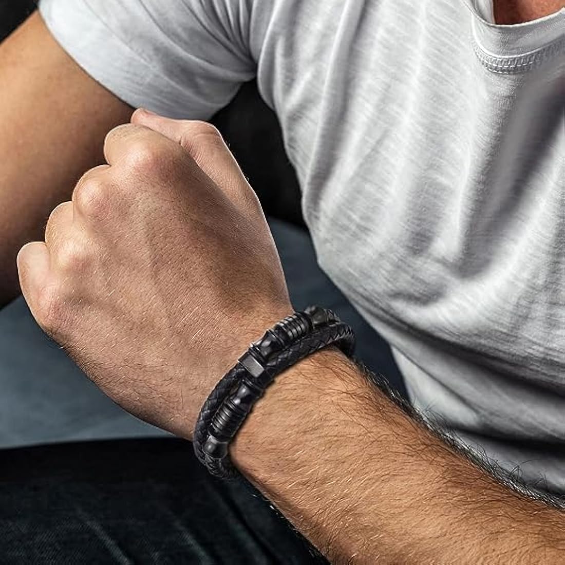 Buy BeFunky Men Double-Row Braided Leather Bracelet Bangle