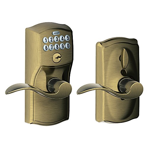 SCHLAGE FE595 CAM 609 ACC Camelot Keypad Entry with Flex-Lock and Accent Levers, Antique Brass