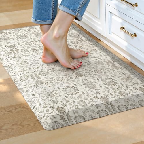 Collive Kitchen Floor Mat Cushioned Anti Fatigue, Vintage Boho Floral Rug Non Skid Waterproof Kitchen Sink Rugs, Memory Foam Comfort Standing Desk Mats for Floor, Office, 17.3''x28''