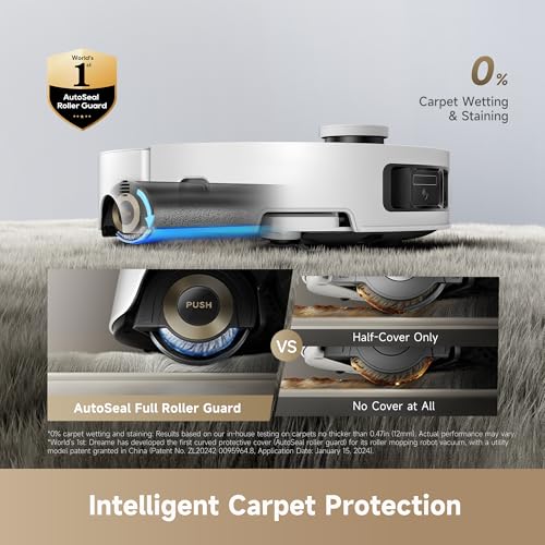 Image of DREAME Aqua10 Roller AE Robot Vacuum, Roller Mop Fresh Water Mopping, Carpet-Safe Roller Guard, Auto-Empty, 30,000Pa Suction, 212℉ Hot Water Mop Washing, Hot Air Drying, 100% Detangling, Voice Control