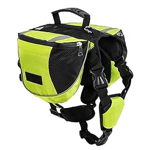 Polyester Dog Saddlebags Pack Hound Travel Camping Hiking Backpack Saddle Bag for Small Medium Large Dogs (Neon Green,M)