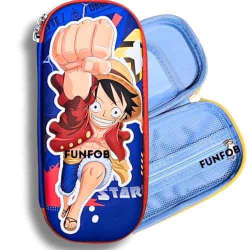 Image of FUNFOB Anime Pencil Box for School College for Pen Pencil Stationery Products | L-uffy Red Blue Punch